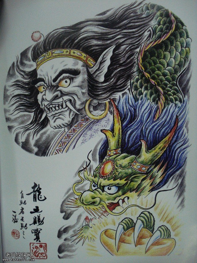 一款传统人物半胛纹身图案