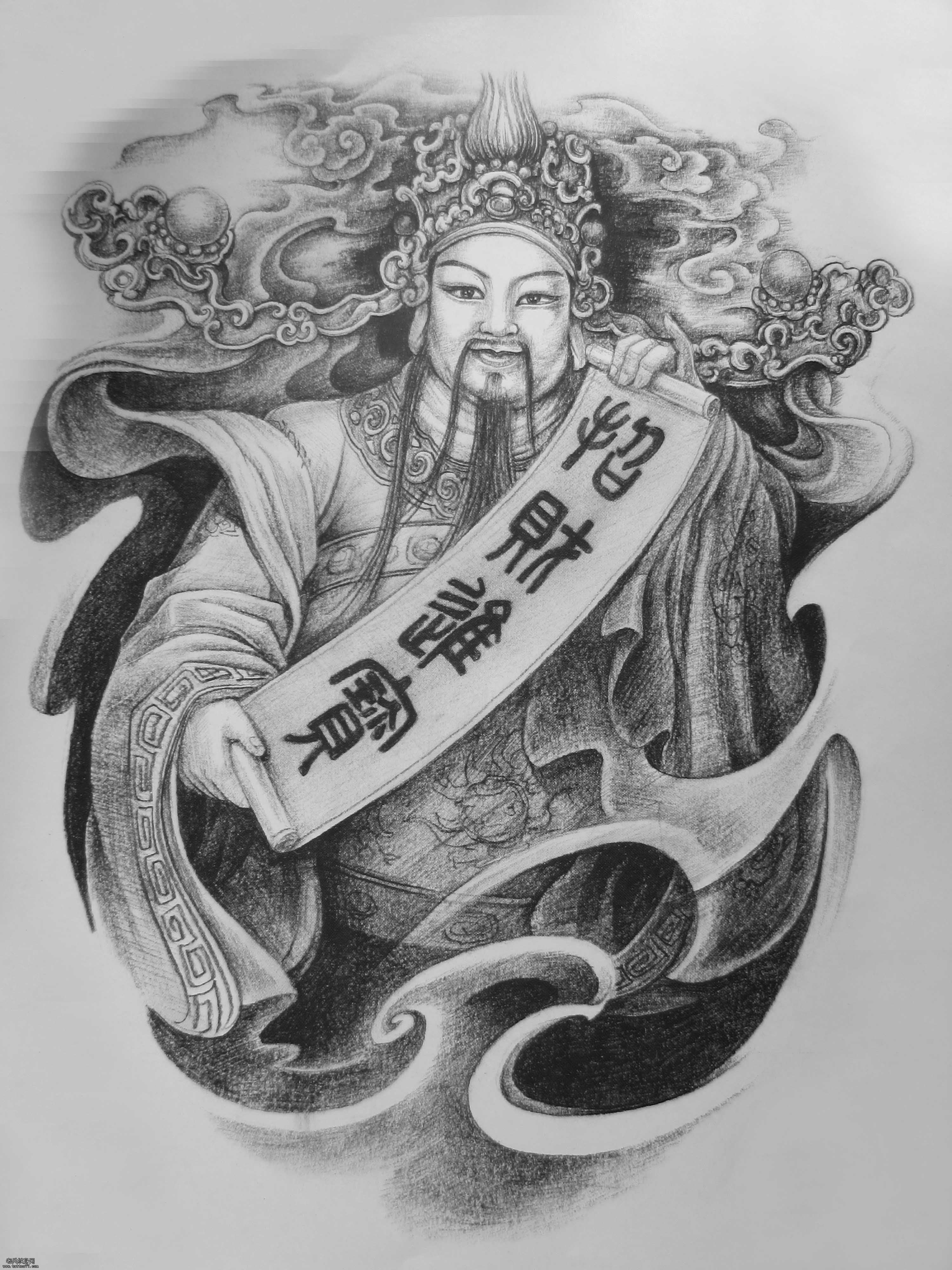 老兵纹身为大家分享一款财神纹身图案