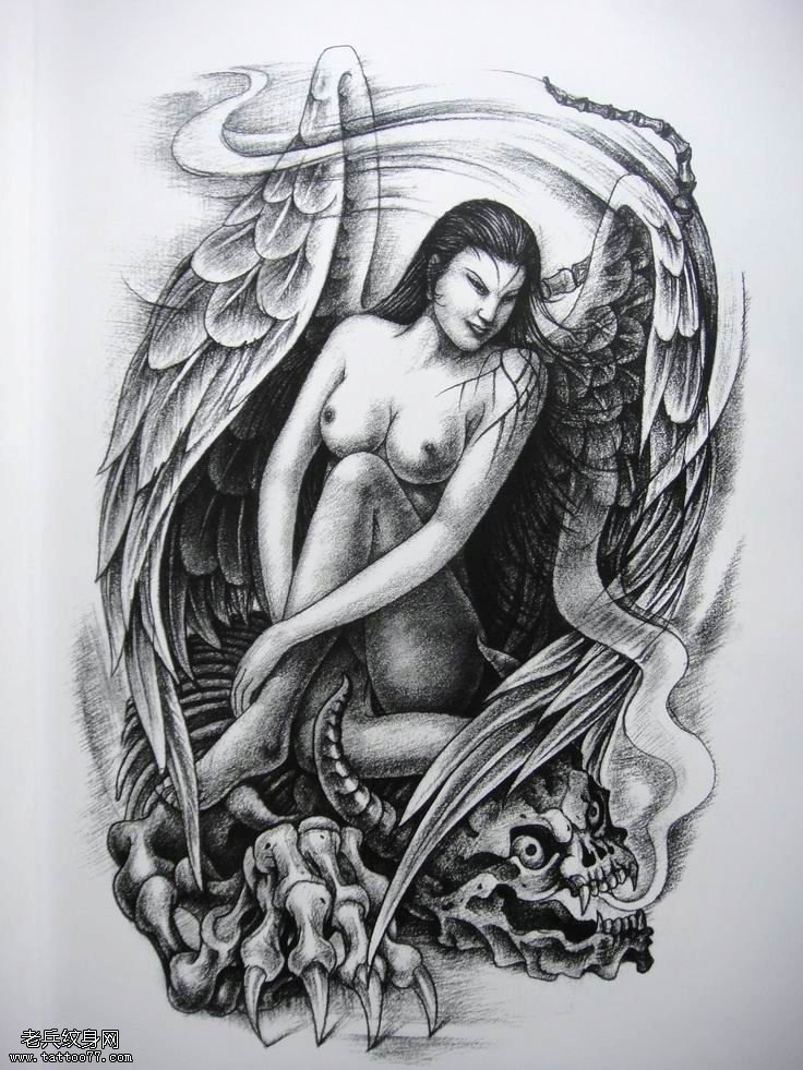 一款性感的裸体天使纹身图案由最专业的武汉老兵纹身店推荐