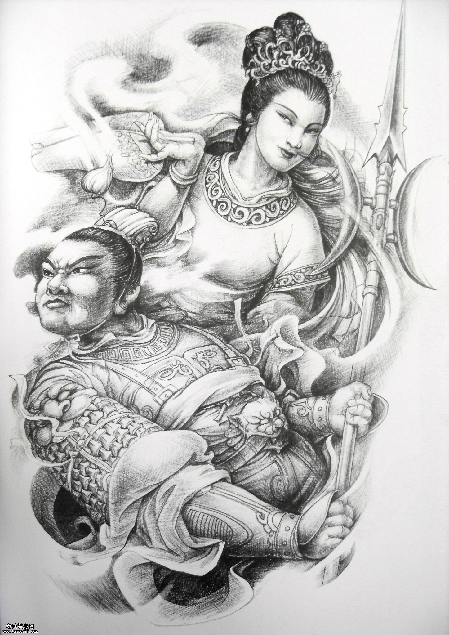 老兵纹身分享一款传统女人物纹身图案