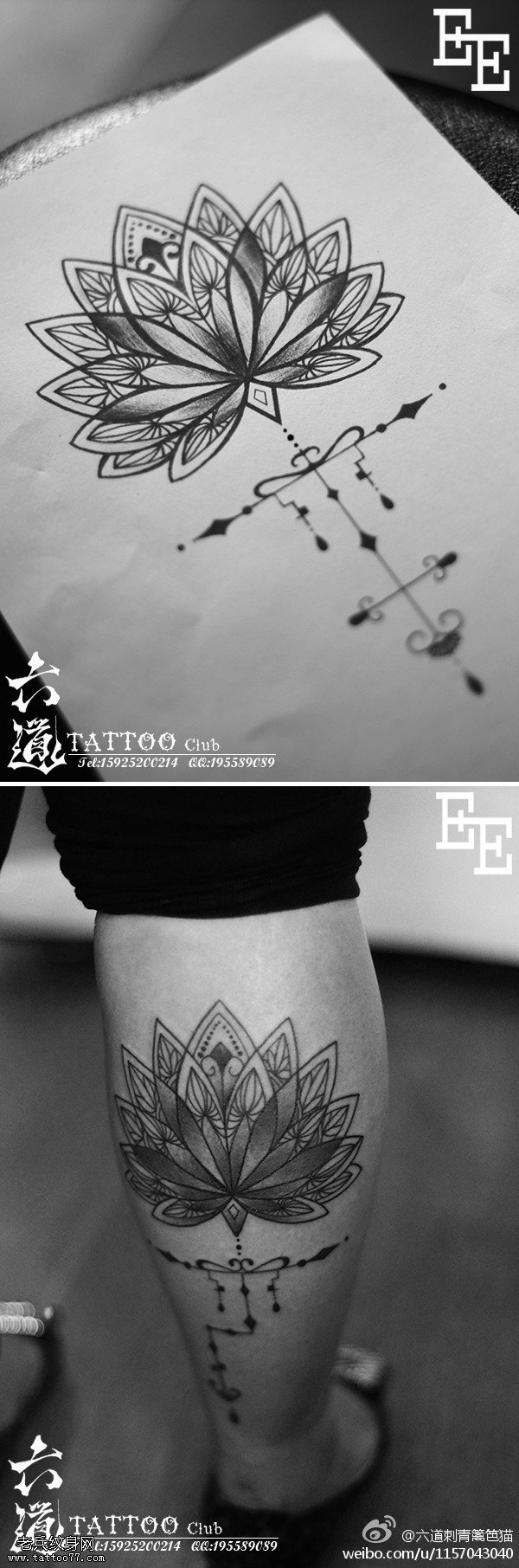 原创超cool腿部千叶梵花纹身图案