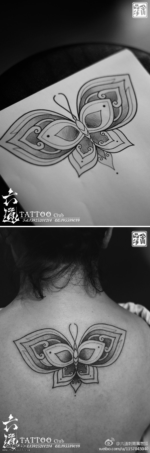 背部灵动欲飞蝴蝶纹身图案
