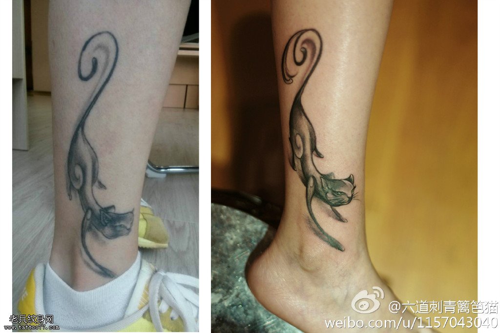 脚脖灵动印度小猫纹身图案