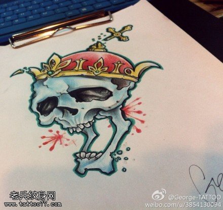 彩色个性骷髅纹身手稿图片