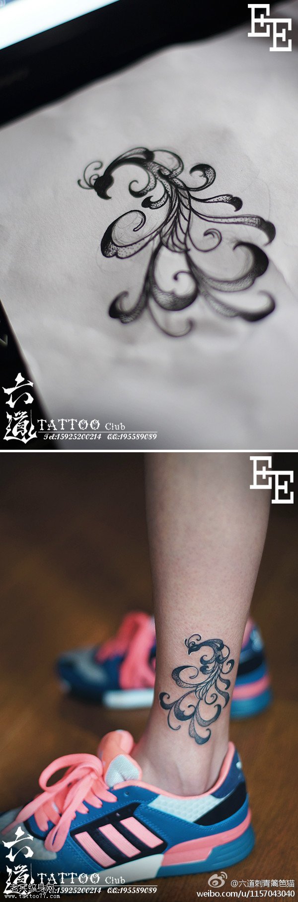 超简洁凤凰小迷你纹身图案