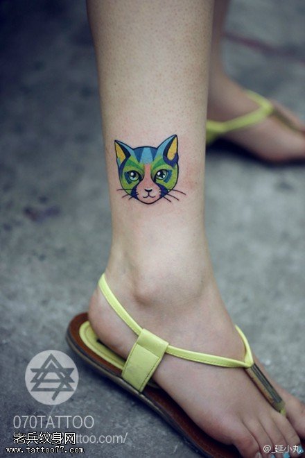 超可爱蓝色小清新小猫咪纹身图案