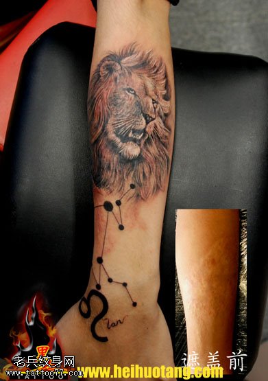 手臂星宿雄壮威严狮子纹身图案