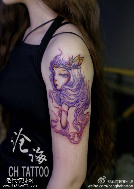 手臂彩色处女座纹身图片