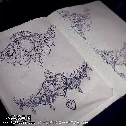 爱心蕾丝边纹身手稿图案