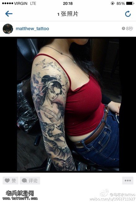 美艳胳膊女子艺伎纹身图案