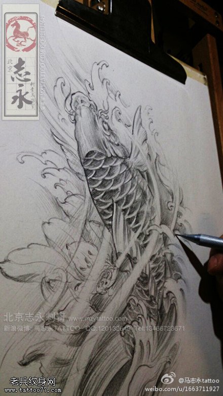 中国风传统鲤鱼纹身图案