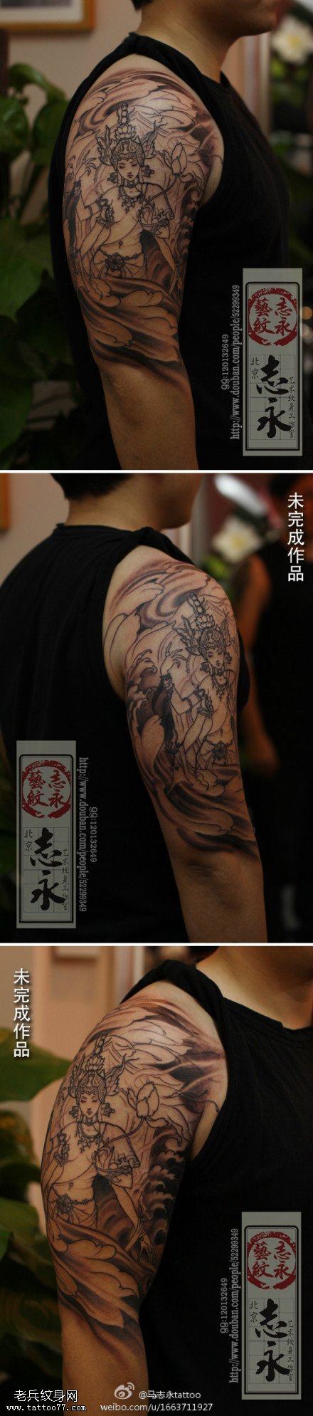 单色霸气度母纹身图案