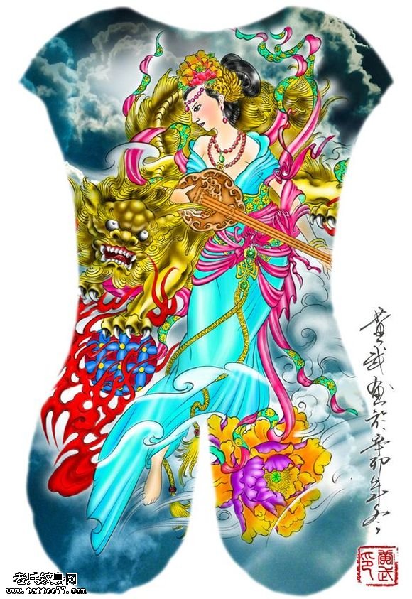 满背侍女纹身图案分享