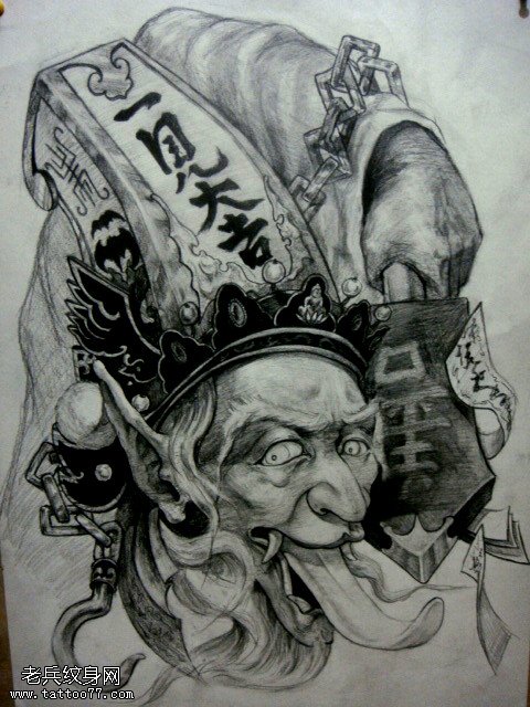 黑白无常纹身手稿图案