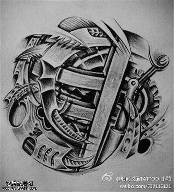 个性机械纹身手稿图片