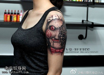 恐怖吓人半面人纹身图案