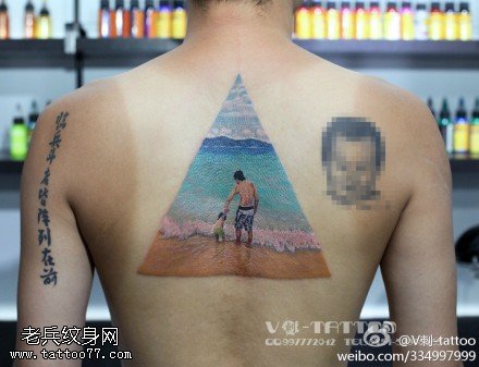 彩色有爱父子照纹身图案