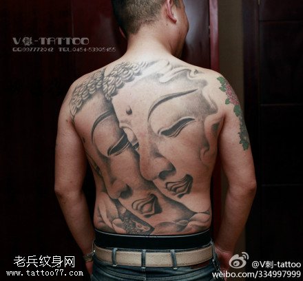 庄重双面佛纹身图案