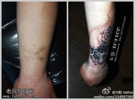 狰狞可怕骷髅头纹身图案