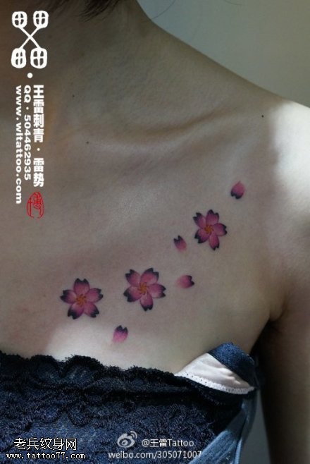唯美粉嫩桃花纹身图案