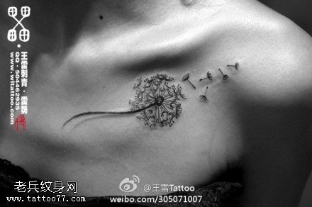 随风飘舞蒲公英纹身图案