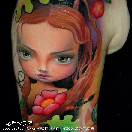 阳光可爱小女孩纹身图案