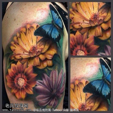 彩色艳丽花纹身图案