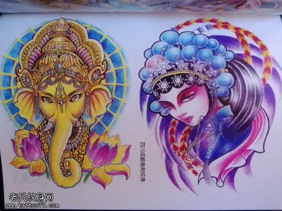 象神花旦纹身图案分享