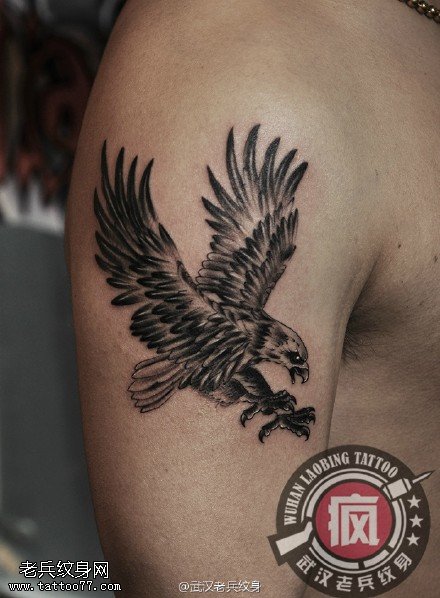 武汉老兵纹身店制作的大臂老鹰纹身作品及意义