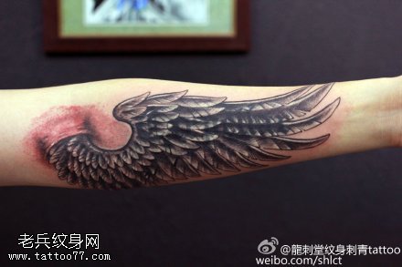 手臂翅膀点刺纹身图案