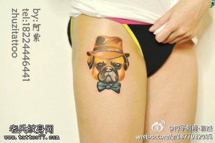 腿部小京巴纹身图案