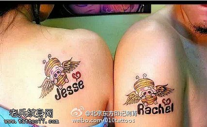 情侣唯美的天使猪纹身图案