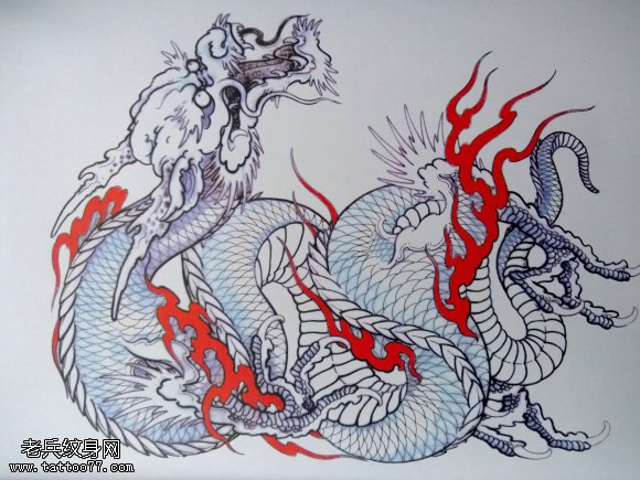 龙线稿纹身图案分享