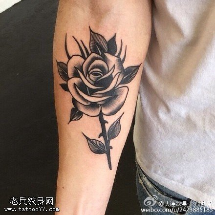 黑白荆棘的玫瑰纹身图案