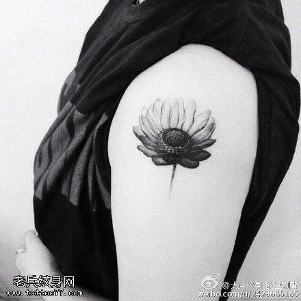 黑白向日葵花刺青纹身图案