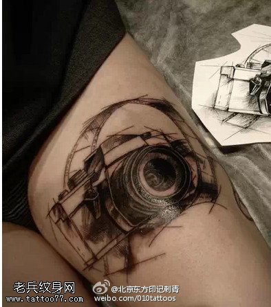 三维立体风格相机纹身图案