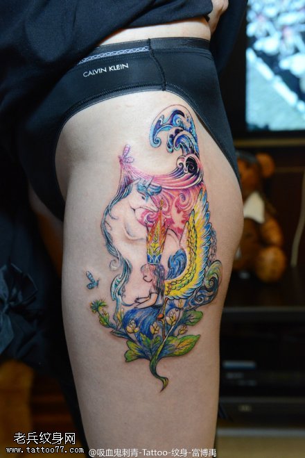 一组水墨彩色温馨的画面纹身图案