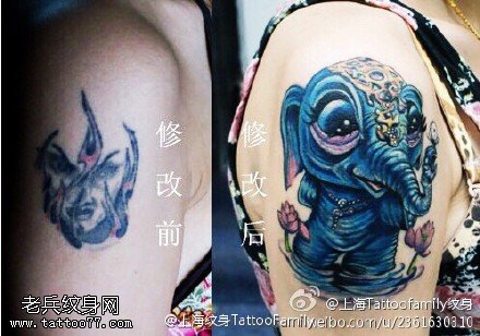 这个旧纹身爱的小象纹身图案