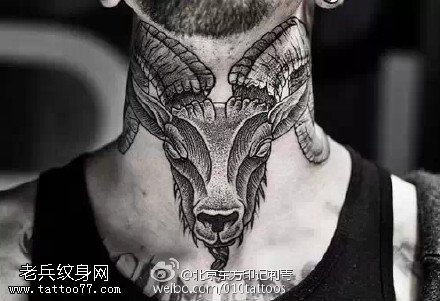欧美风脖子羚羊纹身图案
