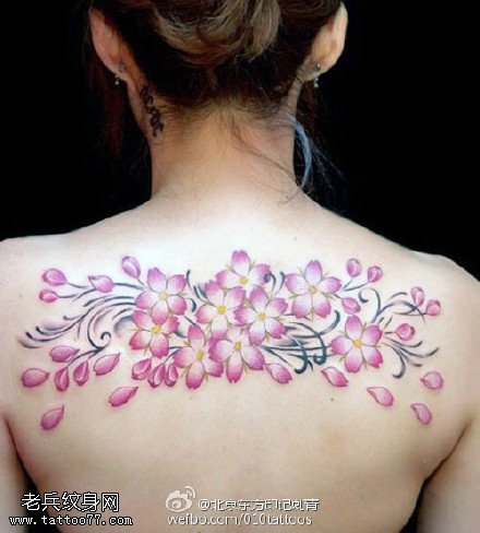 彩绘美丽的樱花纹身图案