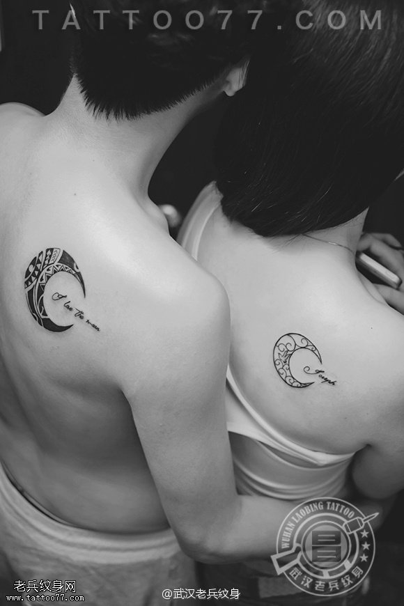 肩背情侣月亮纹身作品由武汉最好的纹身店打造