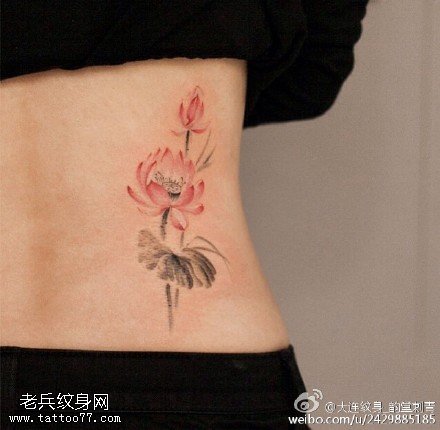腹部唯美的莲花纹身图案