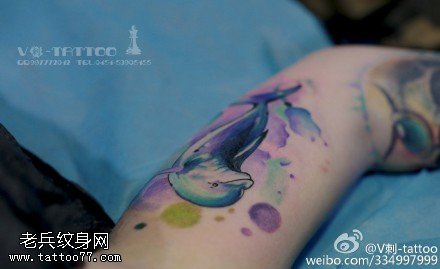 水墨风精美的小海豚纹身图案