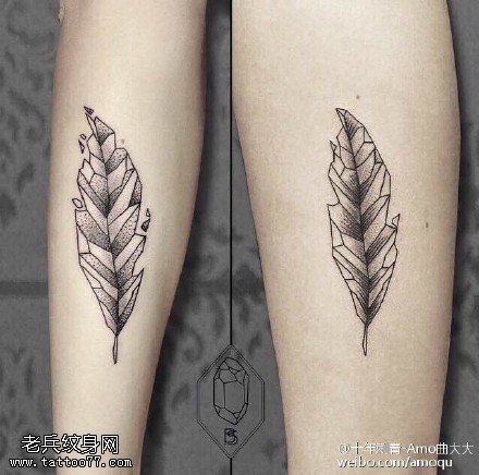 经典点刺树叶纹身图案
