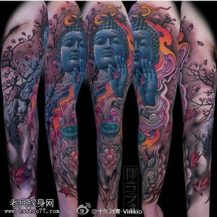 经典佛像大花臂纹身图案