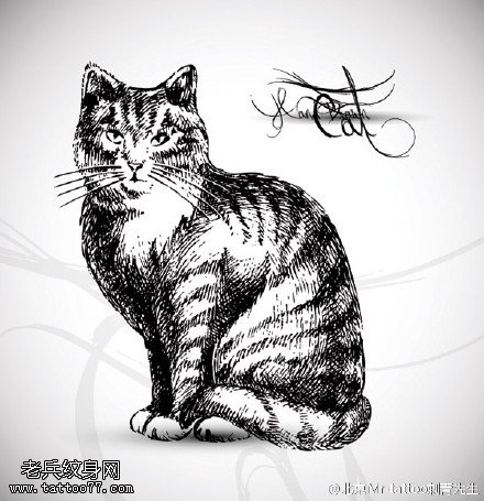手绘猫咪纹身图案