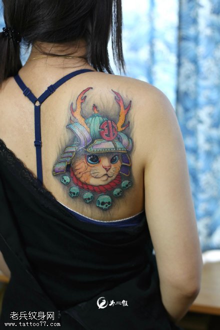 彩绘猫将军纹身图案