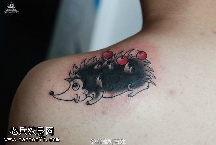 肩膀上的小刺猬纹身图案