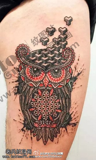 经典水彩梵花猫头鹰纹身图案