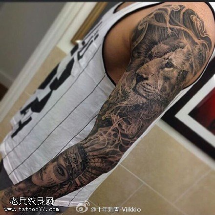 经典印度安狮子女王纹身图案